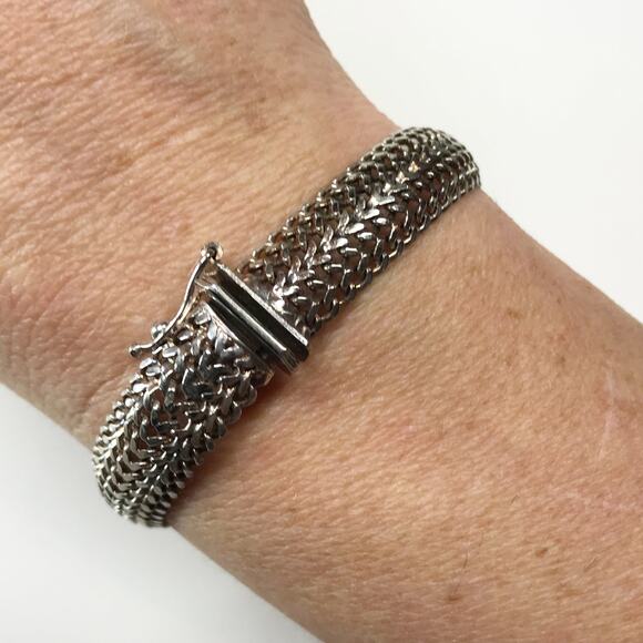 VTG Itaor Signed Italy Sterling Silver 925 Mesh Braided Bracelet 7in 10mm 17g - Picture 6 of 11